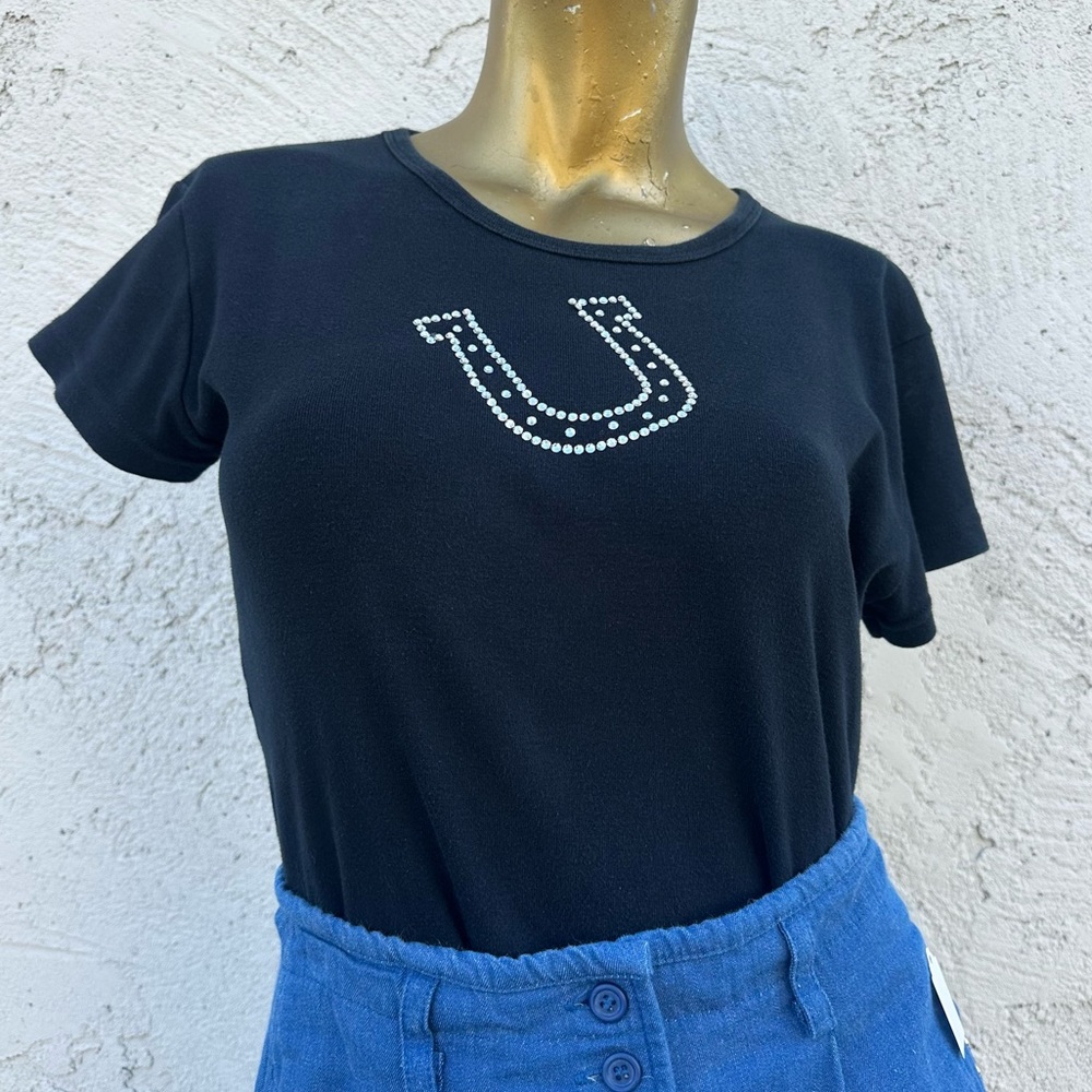 American Apparel faded black short sleeve t-shirt-rhinestone horseshoe 38” bust
